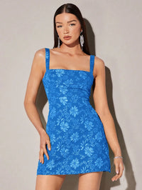 SHEIN BAE Vestido Camisole Jacquard Floral, Vestido Quadrado de Cor Sólida com Decote Quadrado e Pregas, Vestido Sem Costas Rosa com Manga Bufante Sem Alças, Vestido de Estilo Palaciano para Férias de Verão, Elegante, Roupas de Praia para Mulher / Vestido