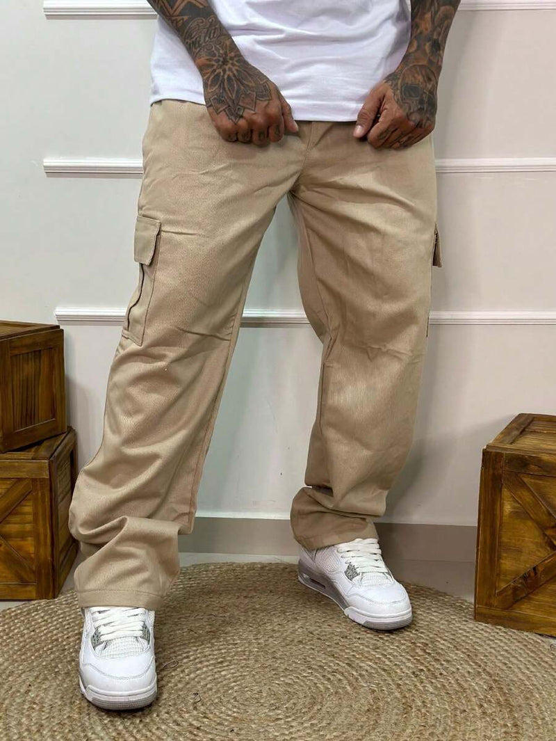 Calça Masculina Cargo Denim Escura Cos Elástico Cordão Skatista Militar Trilha