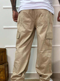 Calça Masculina Cargo Denim Escura Cos Elástico Cordão Skatista Militar Trilha