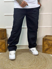 Calça Masculina Cargo Denim Escura Cos Elástico Cordão Skatista Militar Trilha