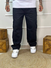 Calça Masculina Cargo Denim Escura Cos Elástico Cordão Skatista Militar Trilha