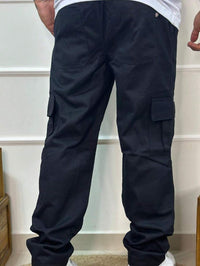 Calça Masculina Cargo Denim Escura Cos Elástico Cordão Skatista Militar Trilha