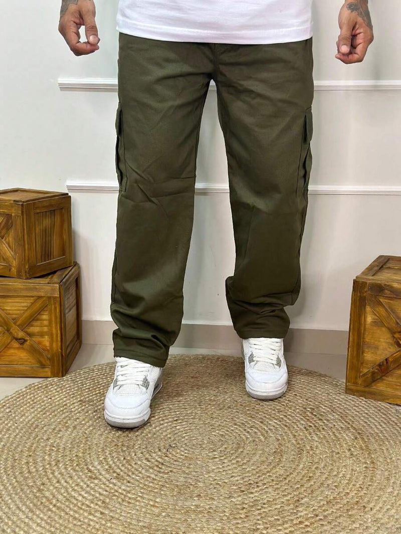 Calça Masculina Cargo Denim Escura Cos Elástico Cordão Skatista Militar Trilha