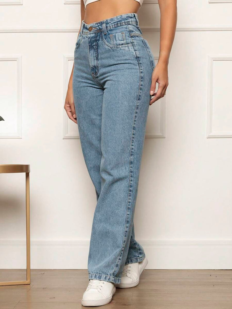 Calça Jeans Feminina Pantalona Wide Leg 100% Jeans Boca Larga Gaven Tecido Grosso Premium Boca de Sino