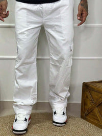 Calça Masculina Cargo Denim Escura Cos Elástico Cordão Skatista Militar Trilha