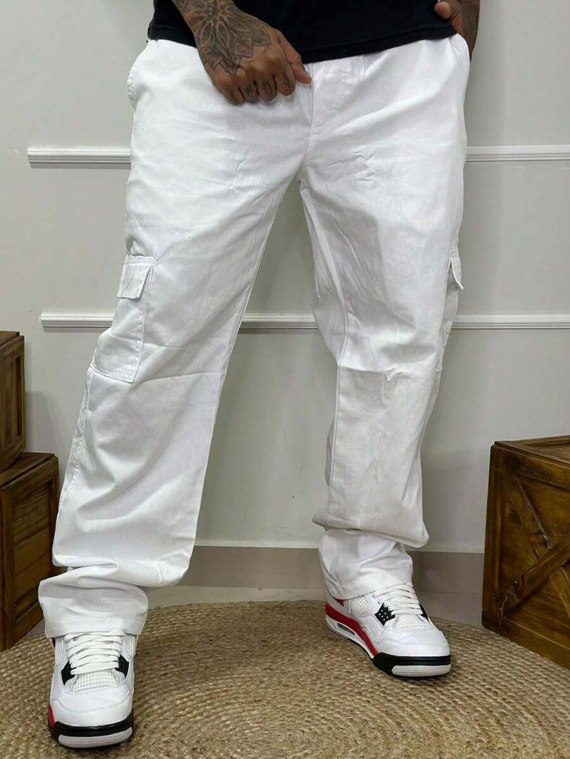 Calça Masculina Cargo Denim Escura Cos Elástico Cordão Skatista Militar Trilha