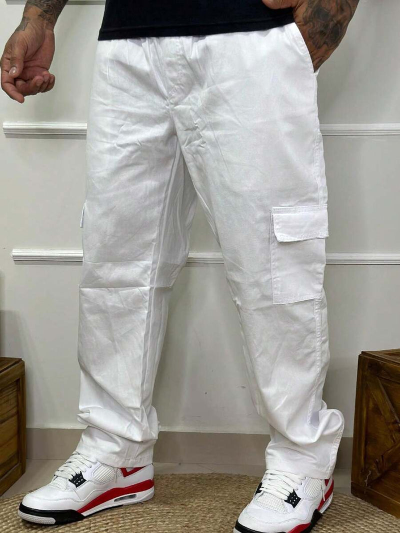 Calça Masculina Cargo Denim Escura Cos Elástico Cordão Skatista Militar Trilha