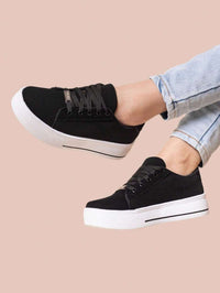 Tênis Casual Feminino Branco Preto Nobuck Confortável Sintético Plataforma Feet Lover Shoes