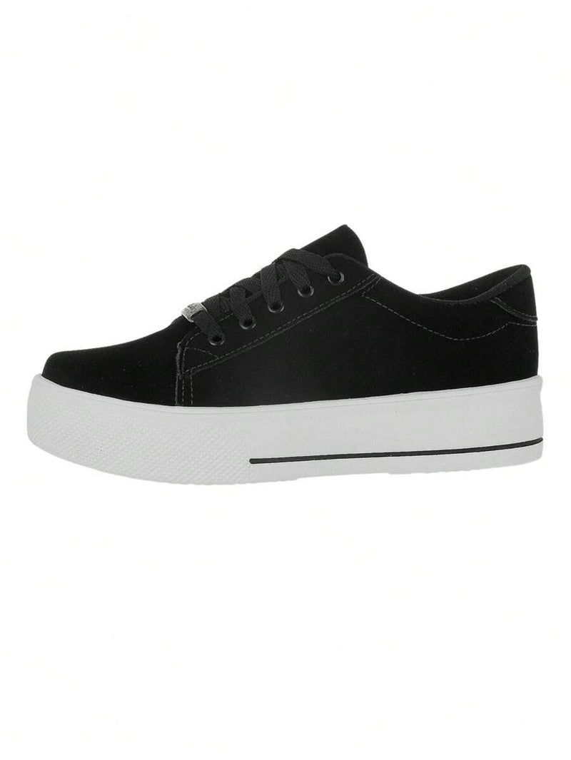 Tênis Casual Feminino Branco Preto Nobuck Confortável Sintético Plataforma Feet Lover Shoes