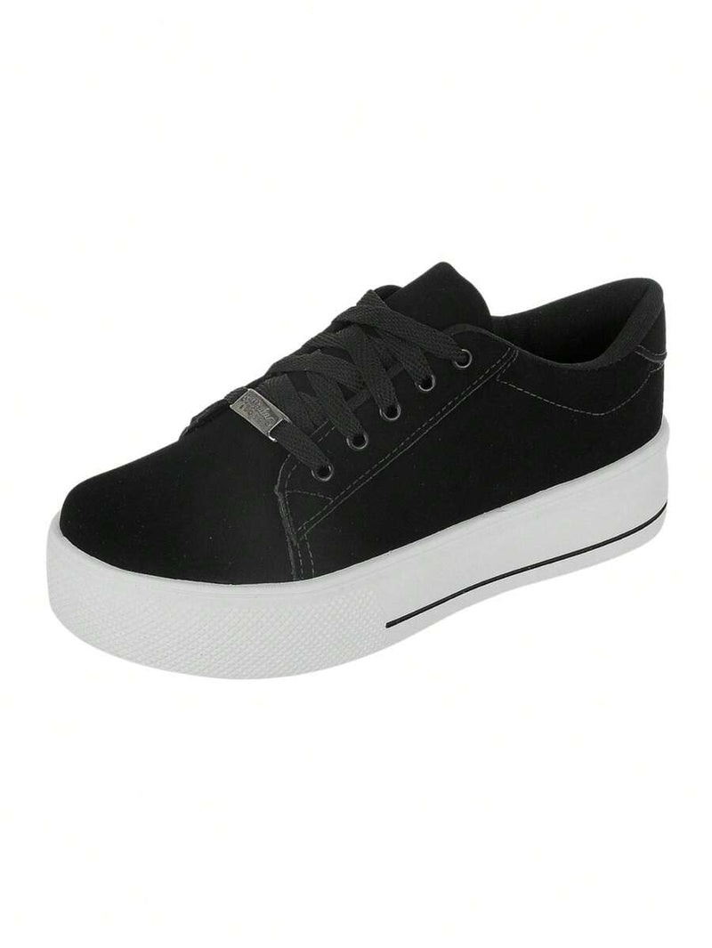 Tênis Casual Feminino Branco Preto Nobuck Confortável Sintético Plataforma Feet Lover Shoes