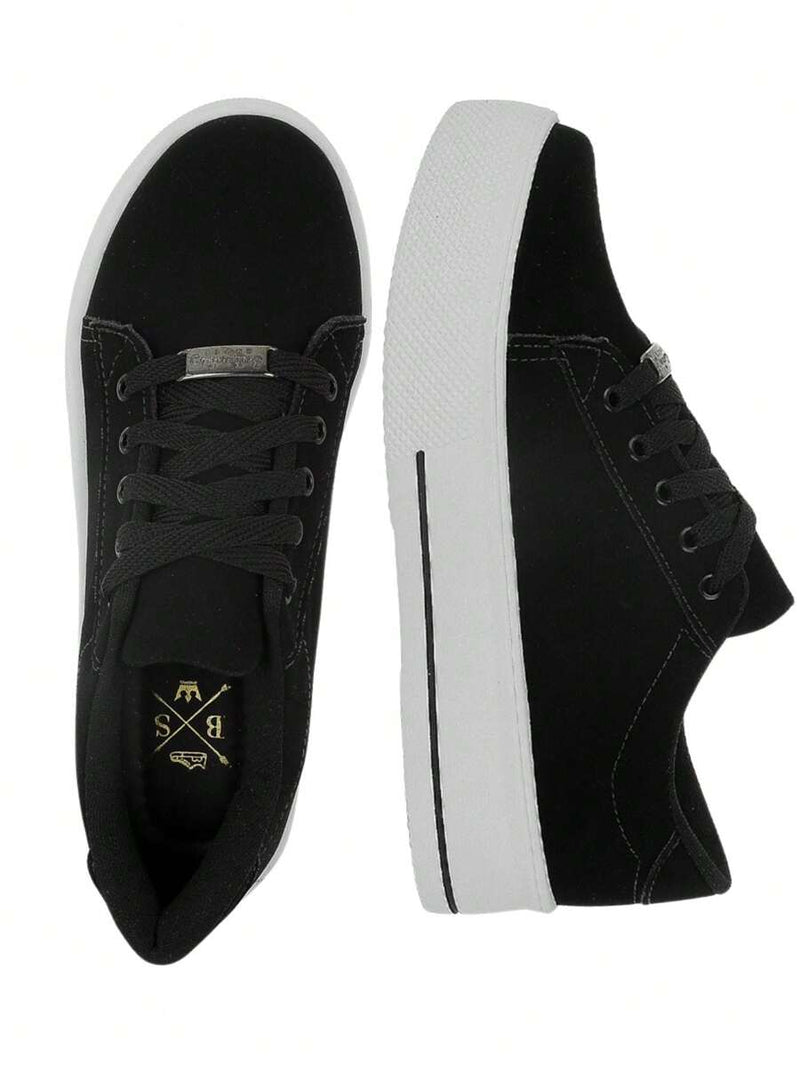 Tênis Casual Feminino Branco Preto Nobuck Confortável Sintético Plataforma Feet Lover Shoes