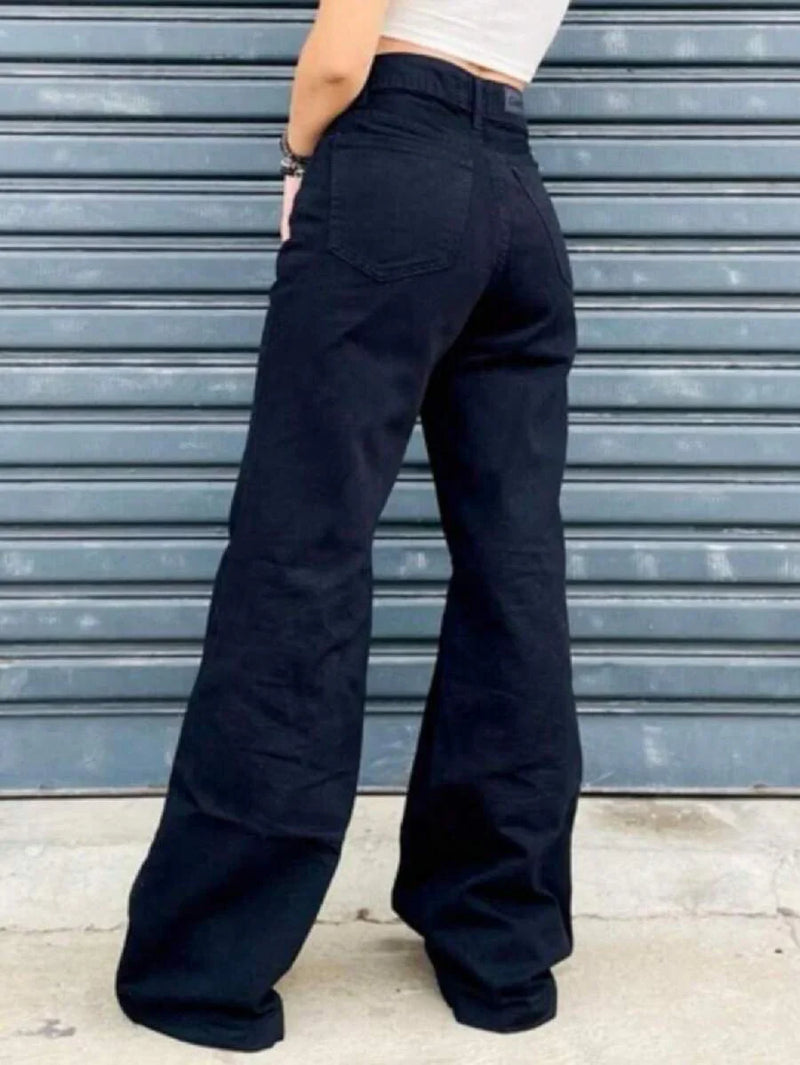 Calça Wide Leg Pantalona Jeans Feminina Cintura Alta Levanta Bumbum