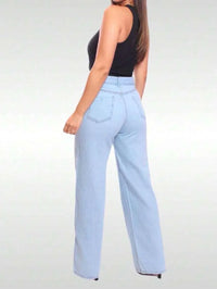 Calça Wide Leg Pantalona Jeans Feminina Cintura Alta Levanta Bumbum