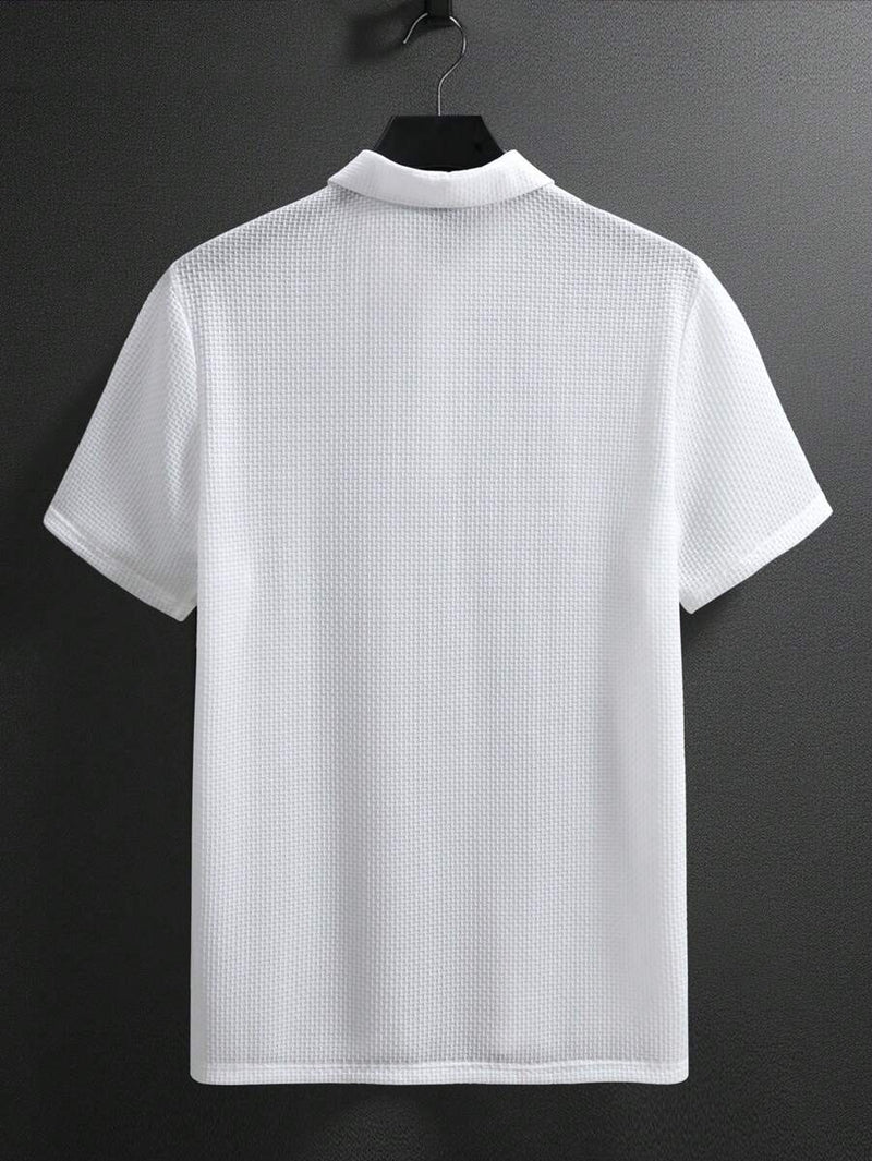 Manfinity Homme Camisa Polo Casual Masculina Sólida e Texturizada para o Verão, para Golfe