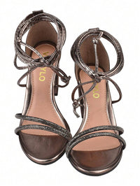 Sandália Feminina Salto Bloco Alto Tira Strass Amarraçao Laguna