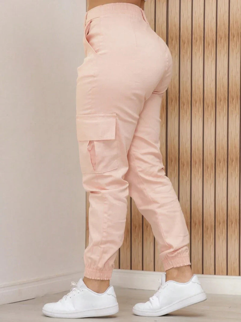 Stillger Moda Jeans Calça Cargo Jeans Feminina Jogger Cintura Alta Com elastano e Bolsos Laterais