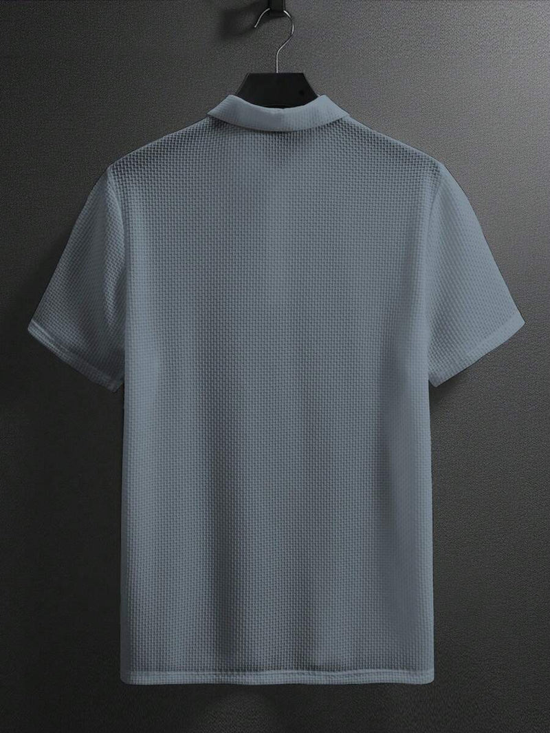 Manfinity Homme Camisa Polo Casual Masculina Sólida e Texturizada para o Verão, para Golfe