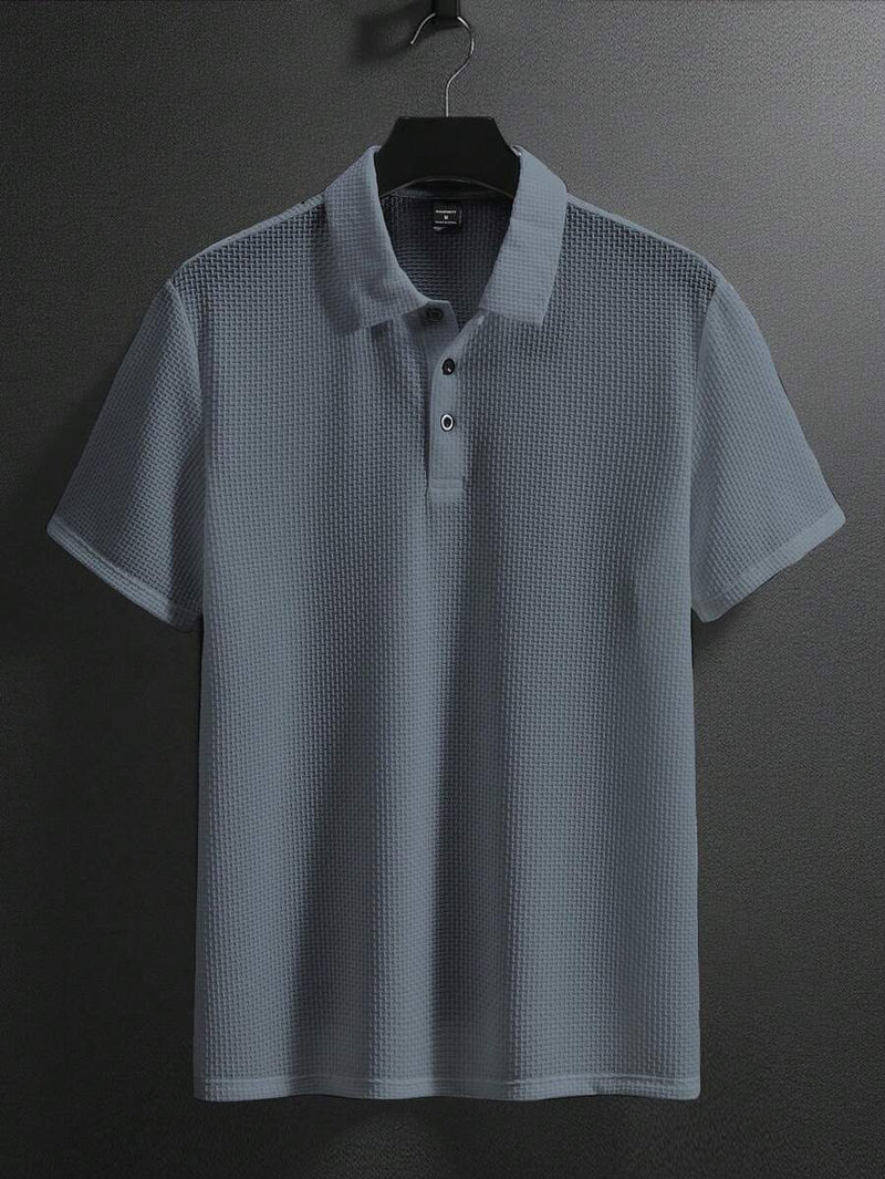 Manfinity Homme Camisa Polo Casual Masculina Sólida e Texturizada para o Verão, para Golfe