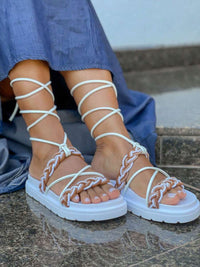 Birken Flat Papate Rasteira Flat Feminina Modelo Luxo Trança Trançadas de Amarrar