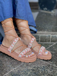 Birken Flat Papate Rasteira Flat Feminina Modelo Luxo Trança Trançadas de Amarrar