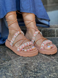 Birken Flat Papate Rasteira Flat Feminina Modelo Luxo Trança Trançadas de Amarrar