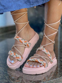 Birken Flat Papate Rasteira Flat Feminina Modelo Luxo Trança Trançadas de Amarrar