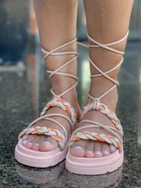 Birken Flat Papate Rasteira Flat Feminina Modelo Luxo Trança Trançadas de Amarrar