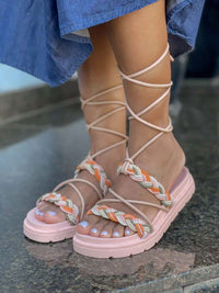 Birken Flat Papate Rasteira Flat Feminina Modelo Luxo Trança Trançadas de Amarrar