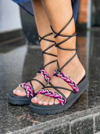 Birken Flat Papate Rasteira Flat Feminina Modelo Luxo Trança Trançadas de Amarrar