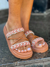 Birken Papate Rasteira Flat Feminina Modelo Luxo Trançadas Trança