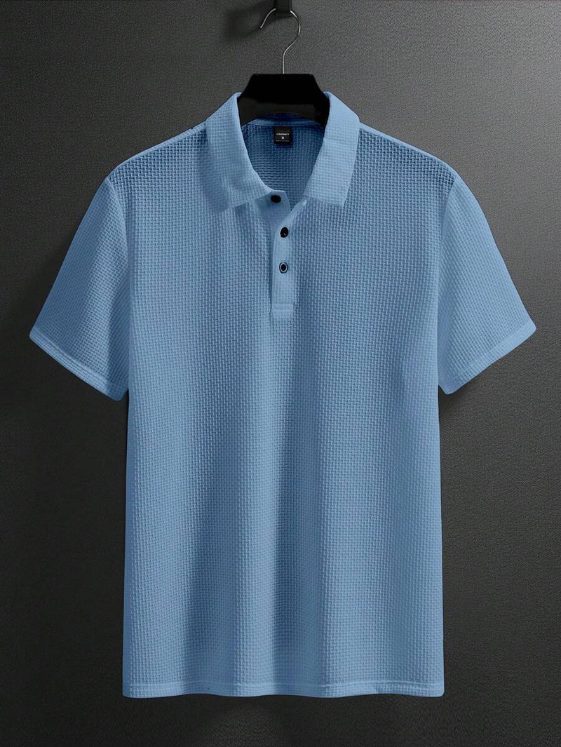 Manfinity Homme Camisa Polo Casual Masculina Sólida e Texturizada para o Verão, para Golfe