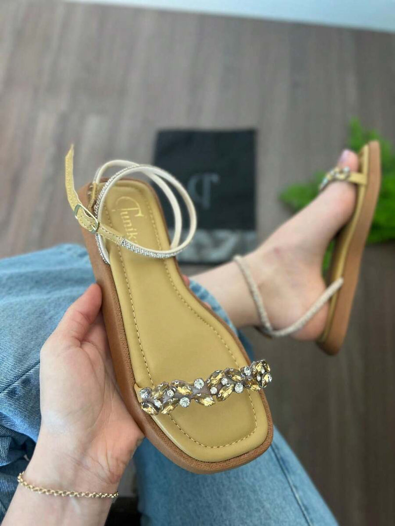 Papete feminina com pedraria e traseira strass brilhante - Tunika 1027