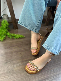 Papete feminina com pedraria e traseira strass brilhante - Tunika 1027