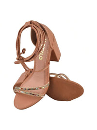 Sandália Feminina Salto Bloco Alto Tira Strass Amarraçao Laguna