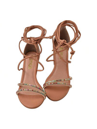 Sandália Feminina Salto Bloco Alto Tira Strass Amarraçao Laguna