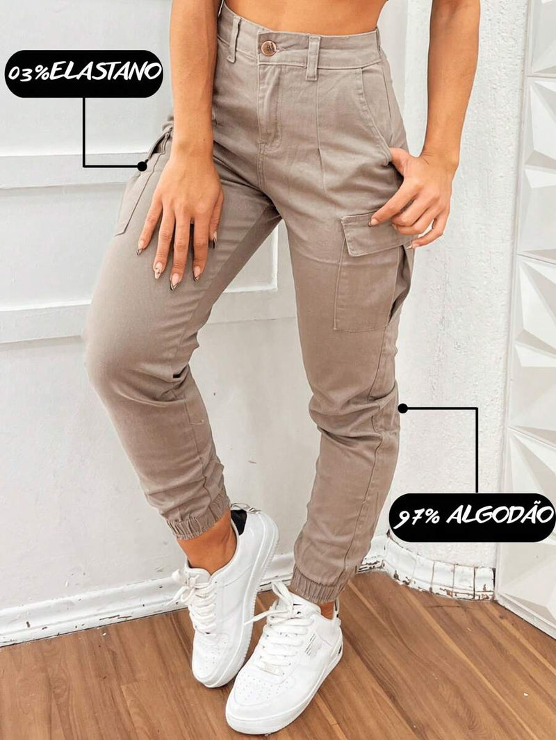 Stillger Moda Jeans Calça Cargo Jeans Feminina Jogger Cintura Alta Com elastano e Bolsos Laterais