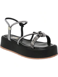Sandália Feminina Flatform Tira com Brilho Strass Confortável Casual Promoção