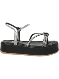 Sandália Feminina Flatform Tira com Brilho Strass Confortável Casual Promoção
