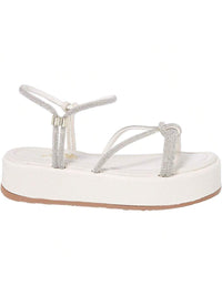 Sandália Feminina Flatform Tira com Brilho Strass Confortável Casual Promoção