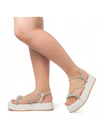 Sandália Feminina Flatform Tira com Brilho Strass Confortável Casual Promoção