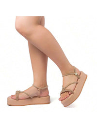 Sandália Feminina Flatform Tira com Brilho Strass Confortável Casual Promoção