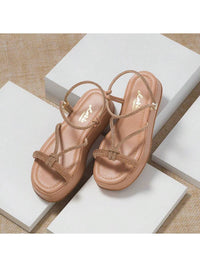 Sandália Feminina Flatform Tira com Brilho Strass Confortável Casual Promoção