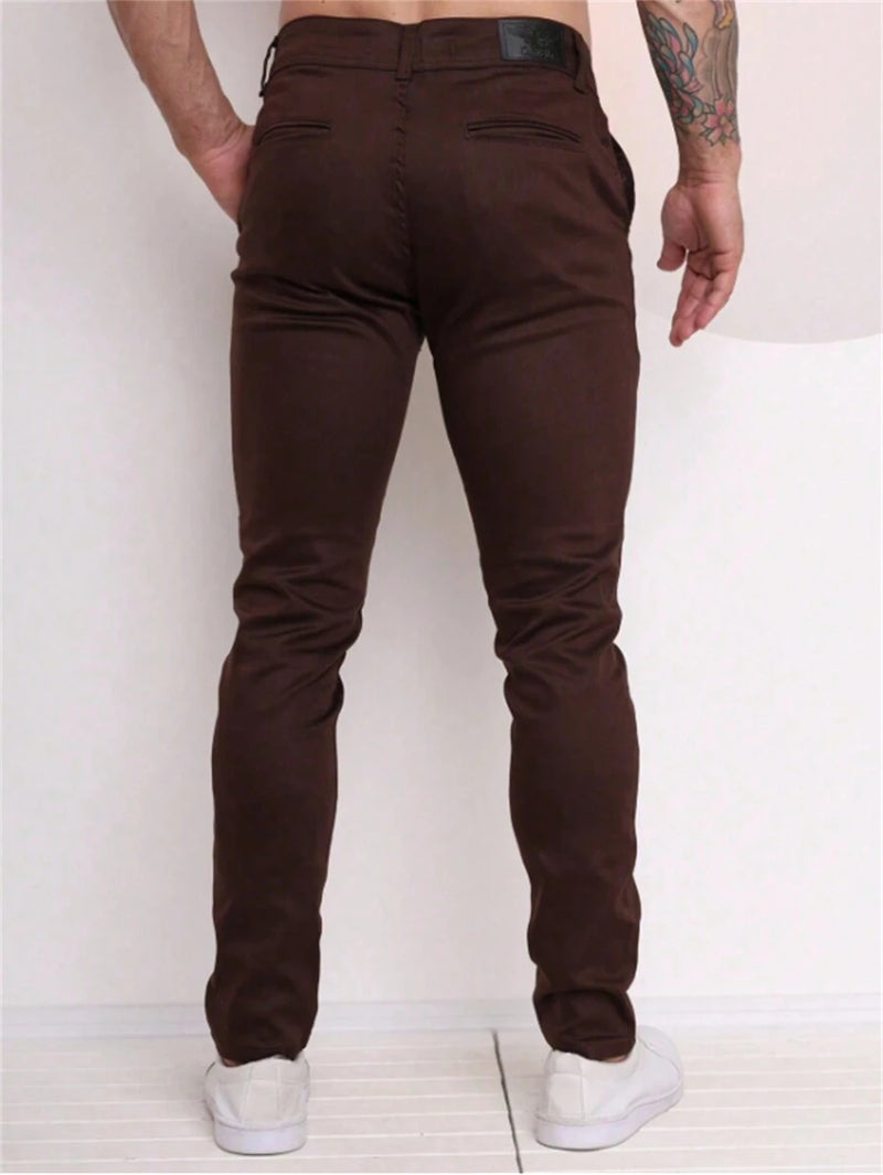 Calça Sarja Bolso Embutido Bolso Faca Sport Fino Social Masculino com Lycra Alta Durabilidade e Conforto