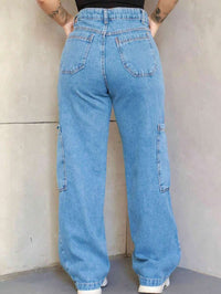 Calça Cargo Jeans Feminina com Bolso Lateral Aberto