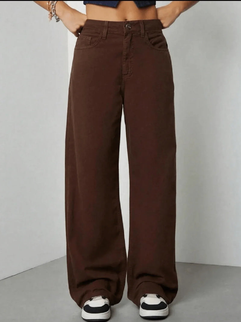 Calça Wide Leg Pantalona Jeans Feminina Cintura Alta Levanta Bumbum