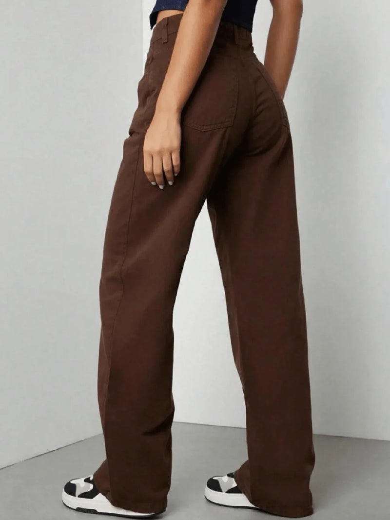 Calça Wide Leg Pantalona Jeans Feminina Cintura Alta Levanta Bumbum