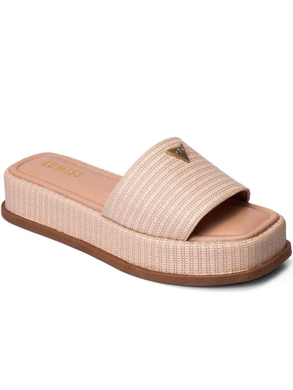 Lumiss Sandália Tamanco Feminino Flatform Confortável Chinelo Juta Lumiss
