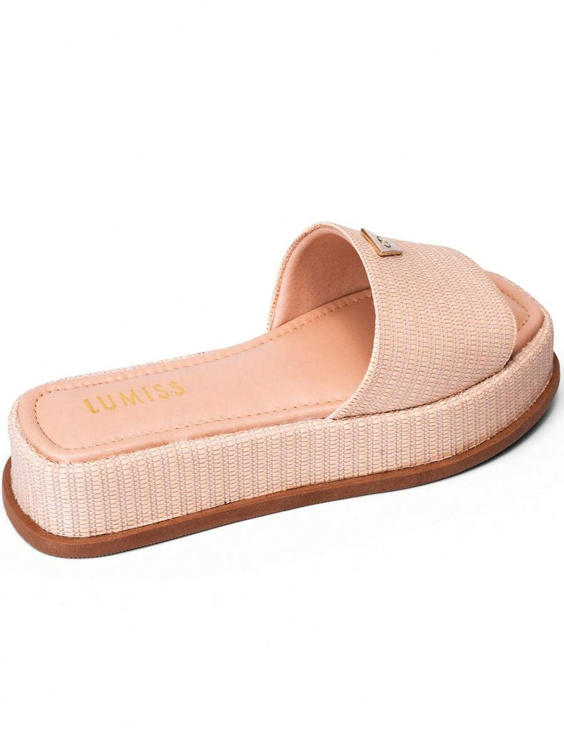 Lumiss Sandália Tamanco Feminino Flatform Confortável Chinelo Juta Lumiss