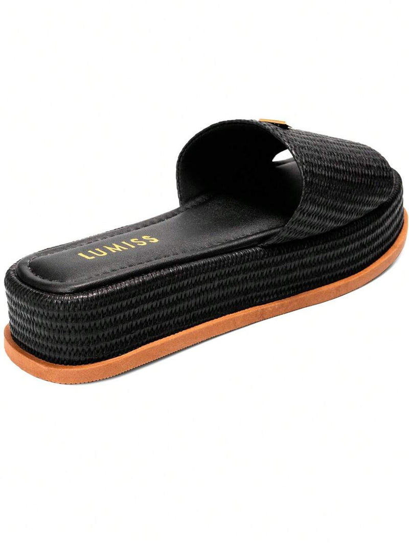Lumiss Sandália Tamanco Feminino Flatform Confortável Chinelo Juta Lumiss