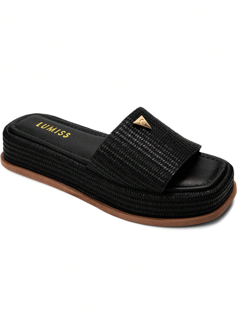 Lumiss Sandália Tamanco Feminino Flatform Confortável Chinelo Juta Lumiss